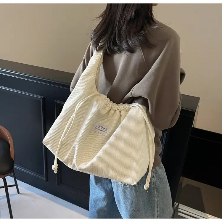 Women's Striped Velvet Strap Mouth Bag Large Capacity — feature 17