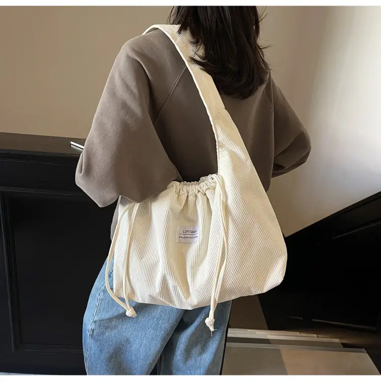 Women's Striped Velvet Strap Mouth Bag Large Capacity — feature 19