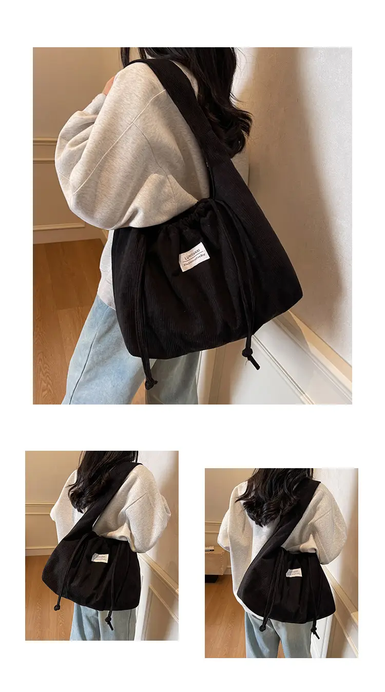 Women's Striped Velvet Strap Mouth Bag Large Capacity — feature 20
