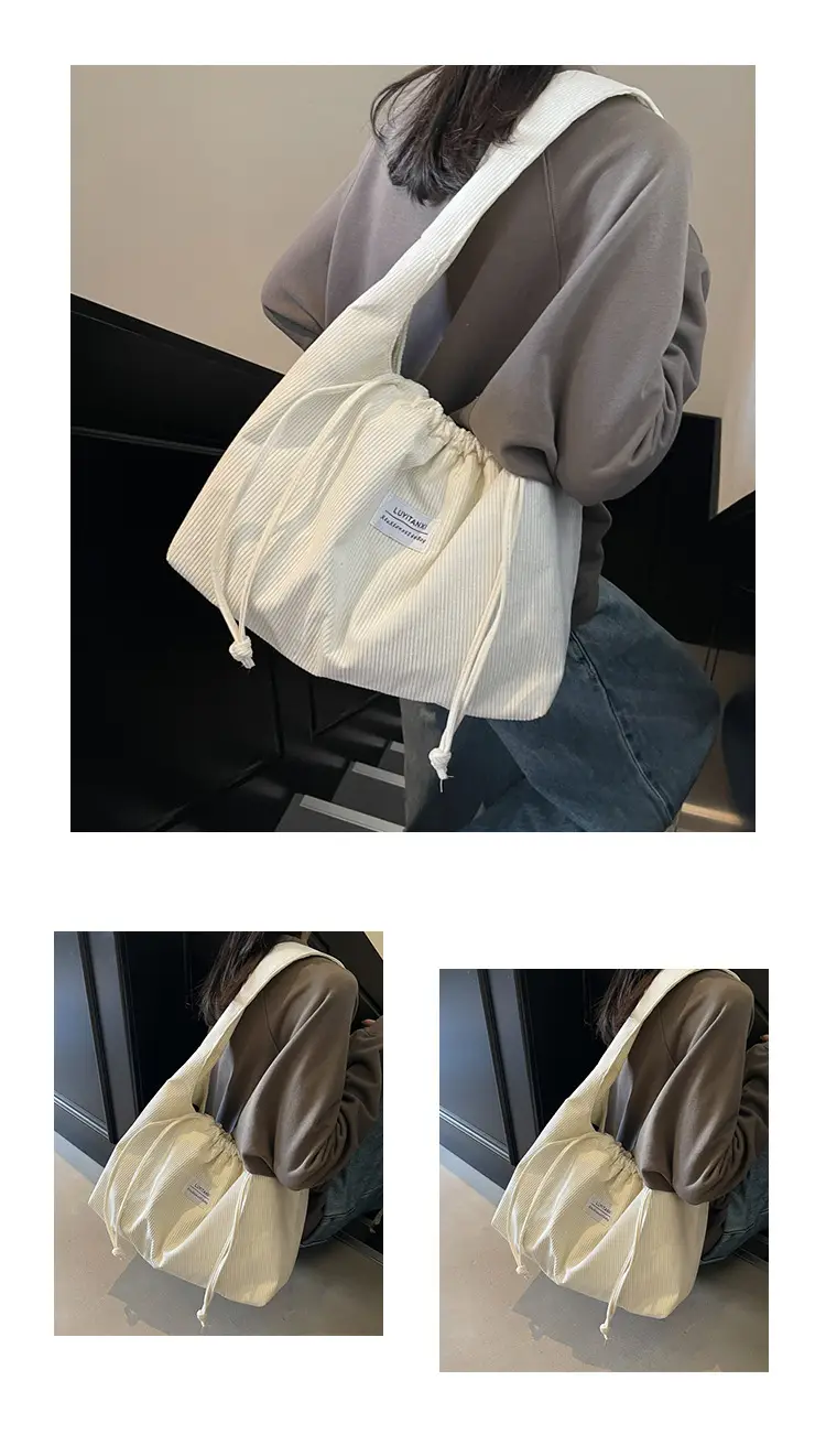 Women's Striped Velvet Strap Mouth Bag Large Capacity — feature 21