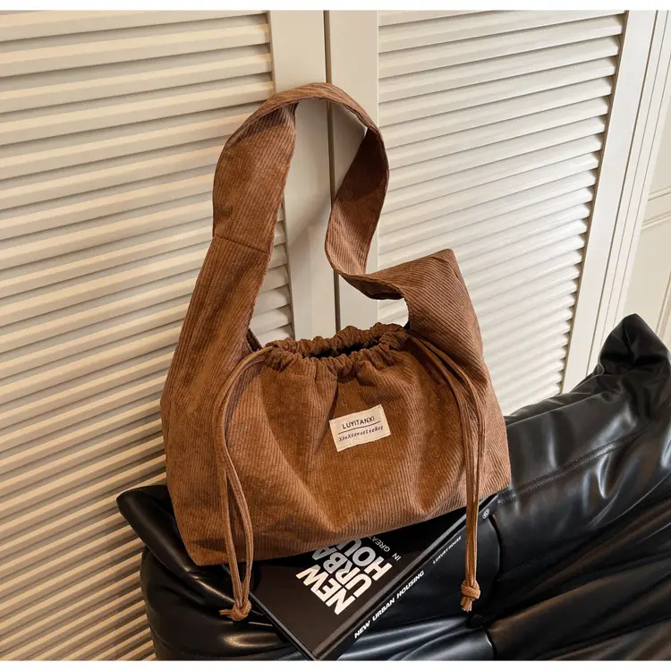 Women's Striped Velvet Strap Mouth Bag Large Capacity — feature 24