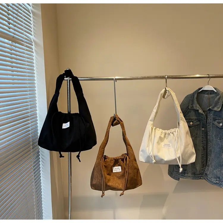 Women's Striped Velvet Strap Mouth Bag Large Capacity — feature 26