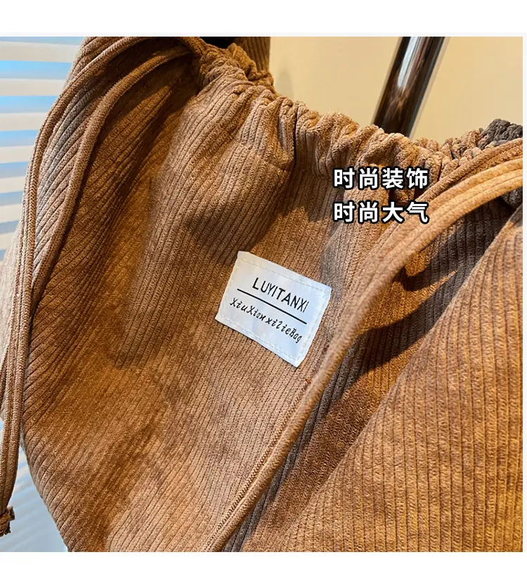 Women's Striped Velvet Strap Mouth Bag Large Capacity — feature 5
