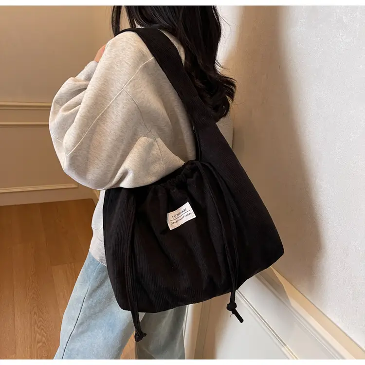 Women's Striped Velvet Strap Mouth Bag Large Capacity — feature 8