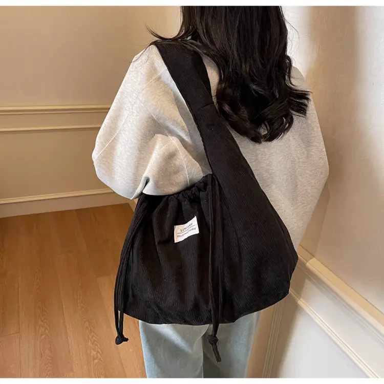 Women's Striped Velvet Strap Mouth Bag Large Capacity — feature 9