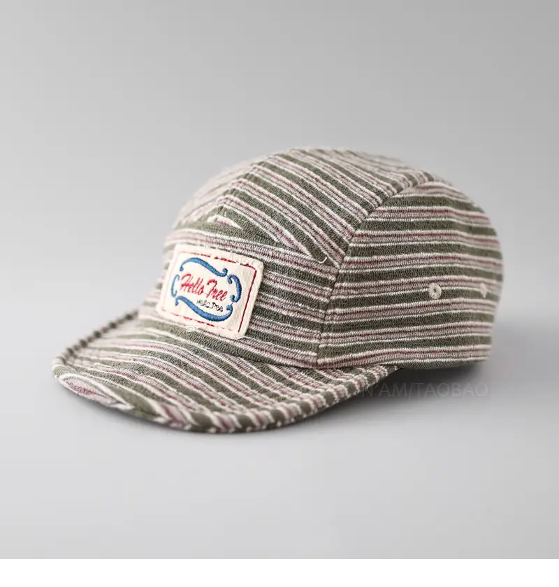 Japanese Vintage Striped Baseball Cap Unisex Flat Brim - Image 1