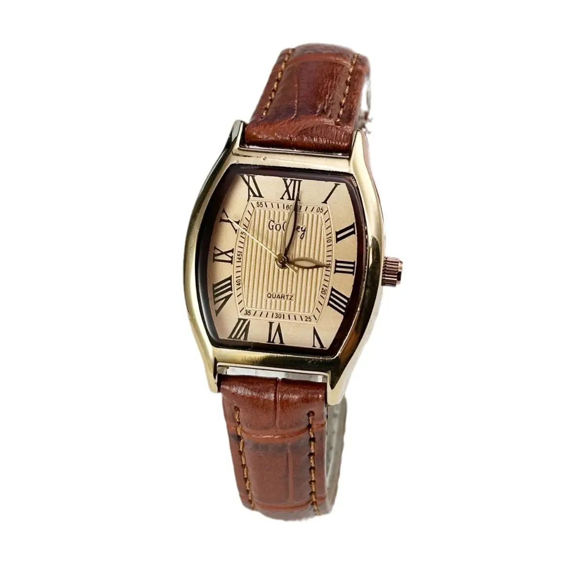 Women's Square Watch with Wine Barrel Design Brown Leather Belt - Image 7