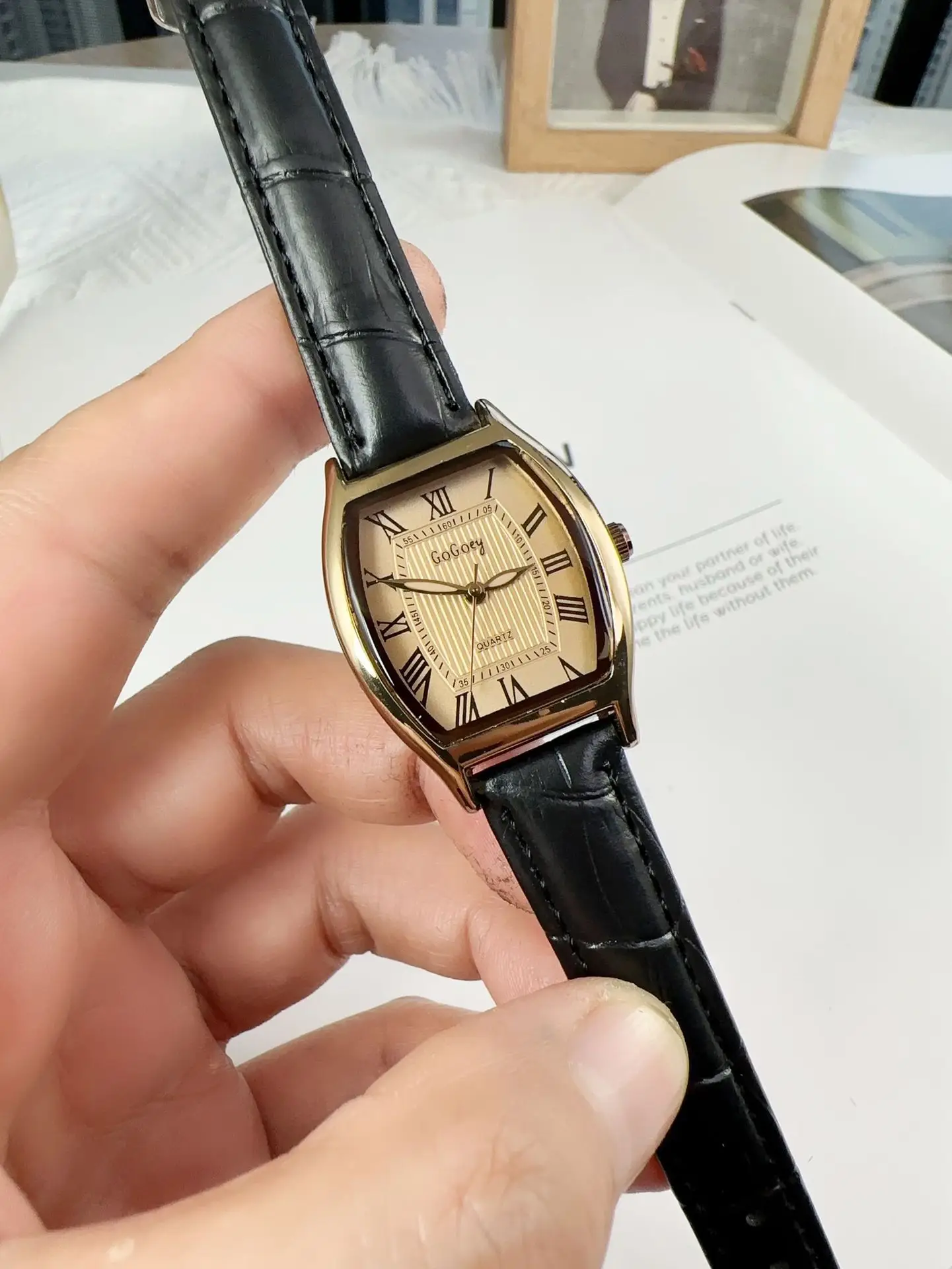 Women's Square Watch with Wine Barrel Design Brown Leather Belt - Image 2