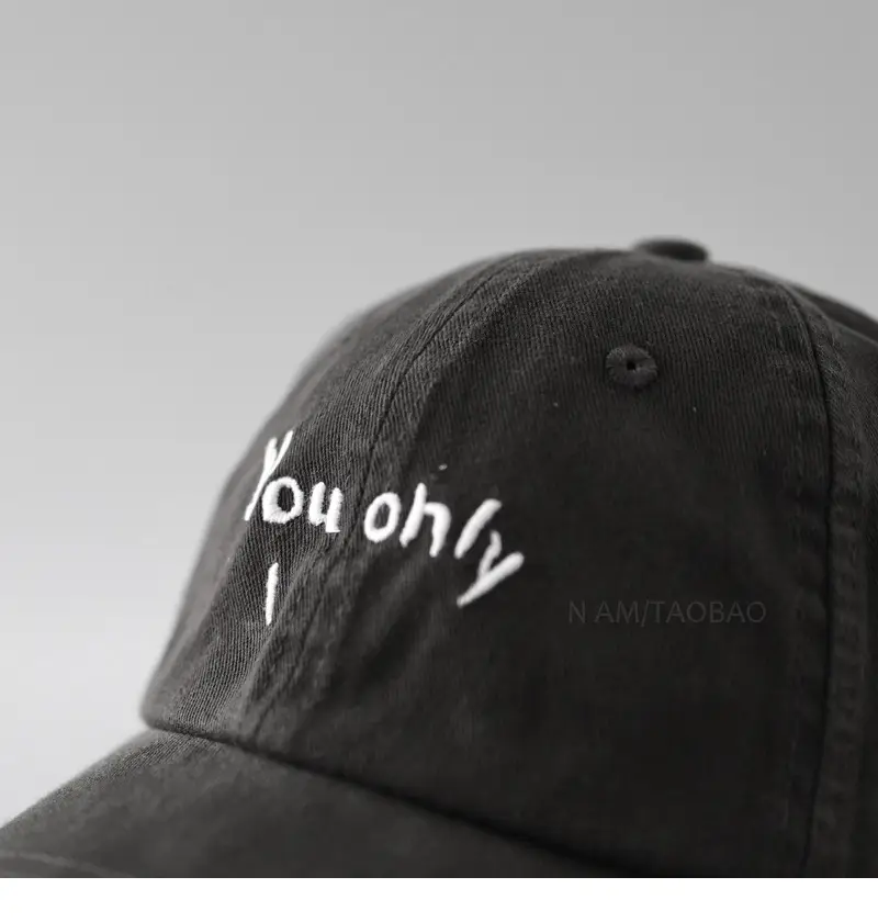 Black Korean Baseball Cap with "You Only" Embroidery — feature 10