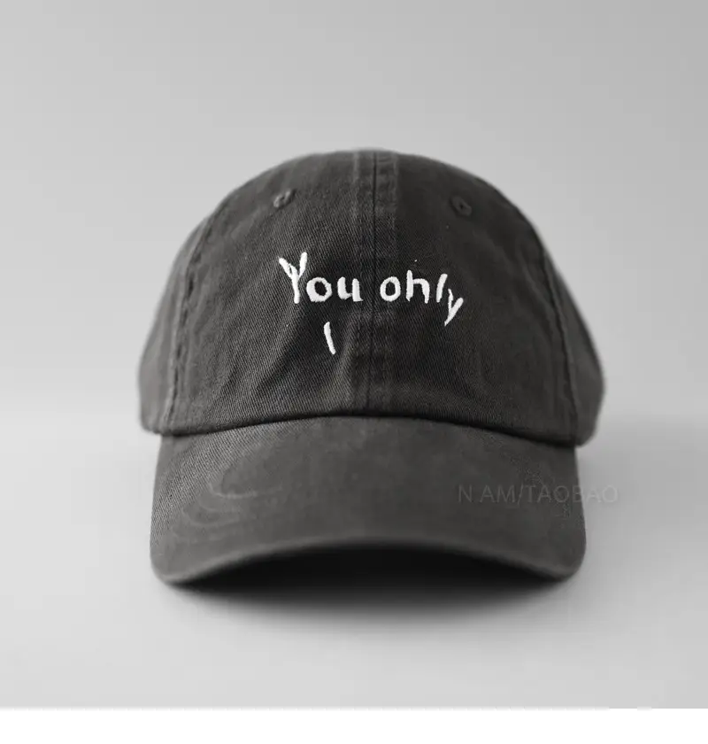 Black Korean Baseball Cap with "You Only" Embroidery — feature 7
