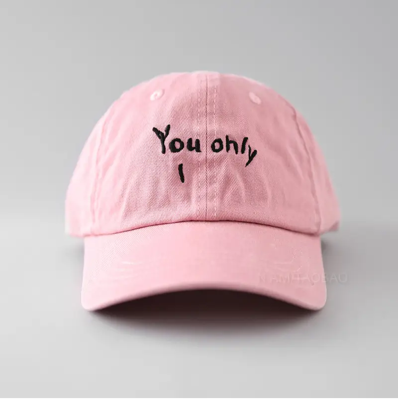 Black Korean Baseball Cap with "You Only" Embroidery — feature 8