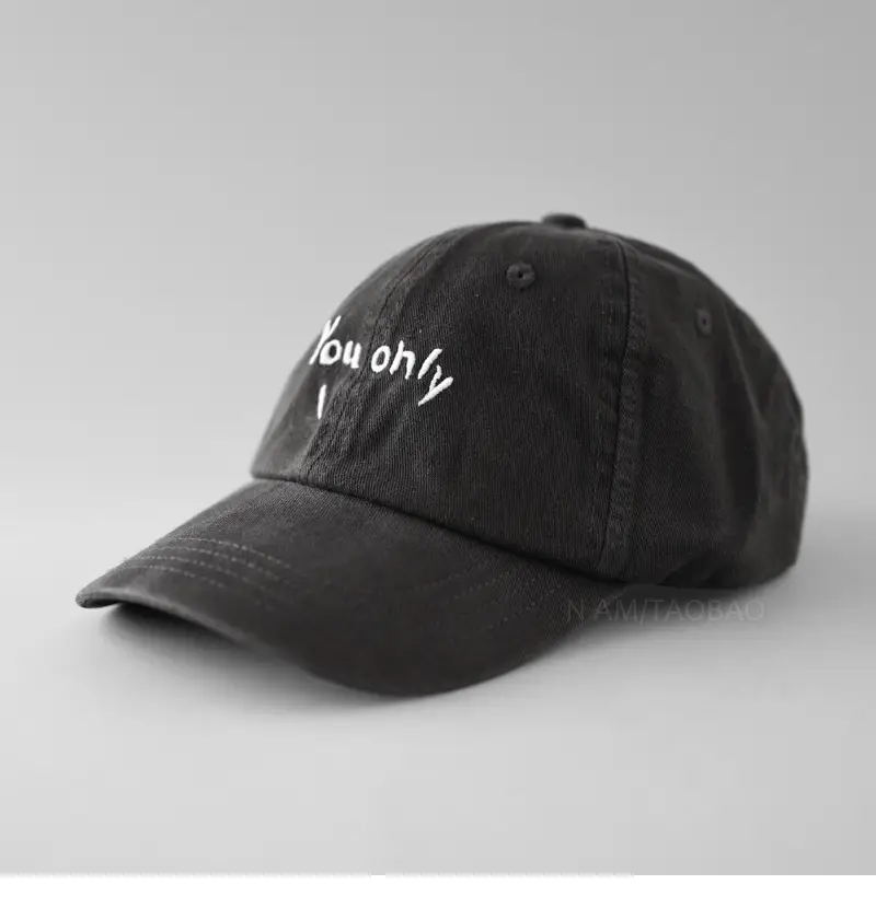 Black Korean Baseball Cap with "You Only" Embroidery - Image 4