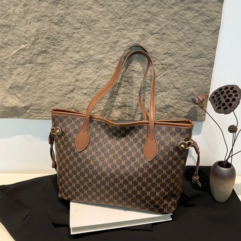 Women's Printed Leather Tote Bag Brown 2025 Spring - Image 4