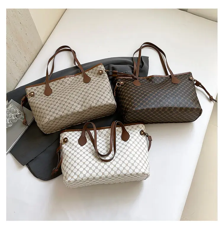 Women's Printed Leather Tote Bag Brown 2025 Spring — feature 10