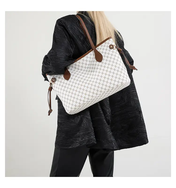Women's Printed Leather Tote Bag Brown 2025 Spring — feature 18