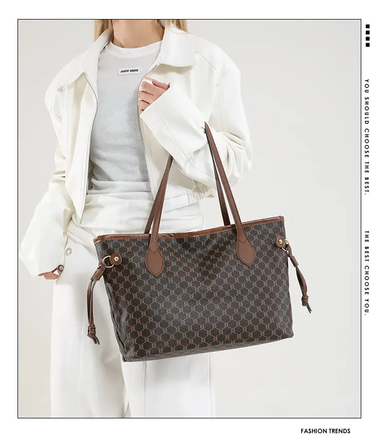 Women's Printed Leather Tote Bag Brown 2025 Spring — feature 2