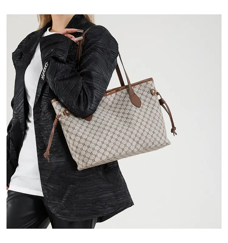 Women's Printed Leather Tote Bag Brown 2025 Spring — feature 22