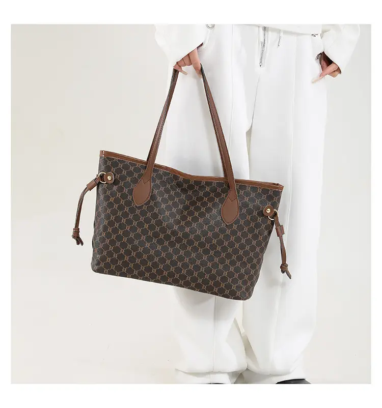 Women's Printed Leather Tote Bag Brown 2025 Spring — feature 24