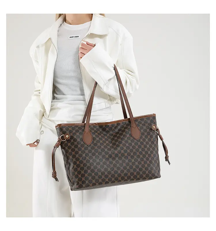 Women's Printed Leather Tote Bag Brown 2025 Spring — feature 28
