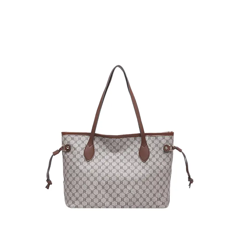 Women's Printed Leather Tote Bag Brown 2025 Spring - Image 2
