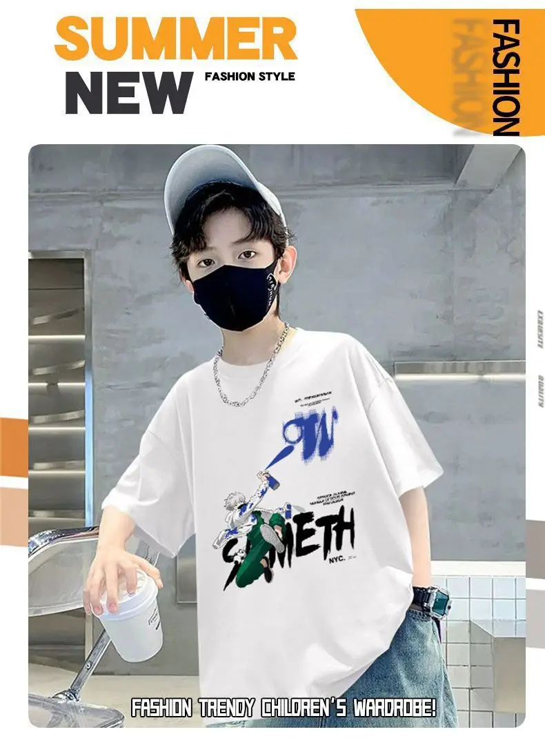 Boy Cotton Graphic T-Shirt White Summer Wear — feature 1