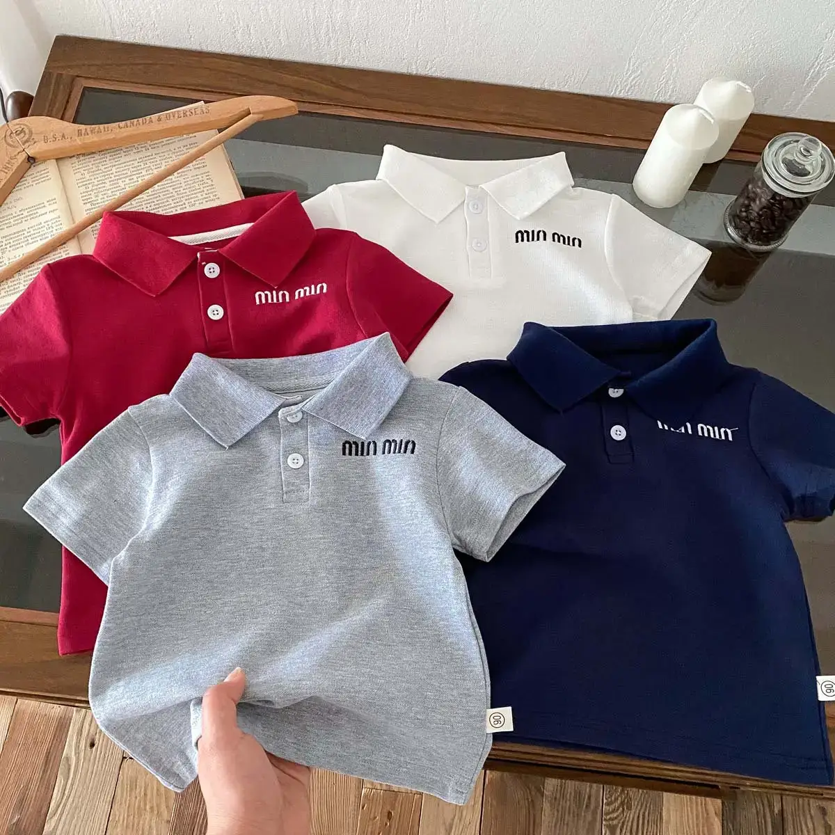 Summer Boys Korean Polo Shirt White Blue Red