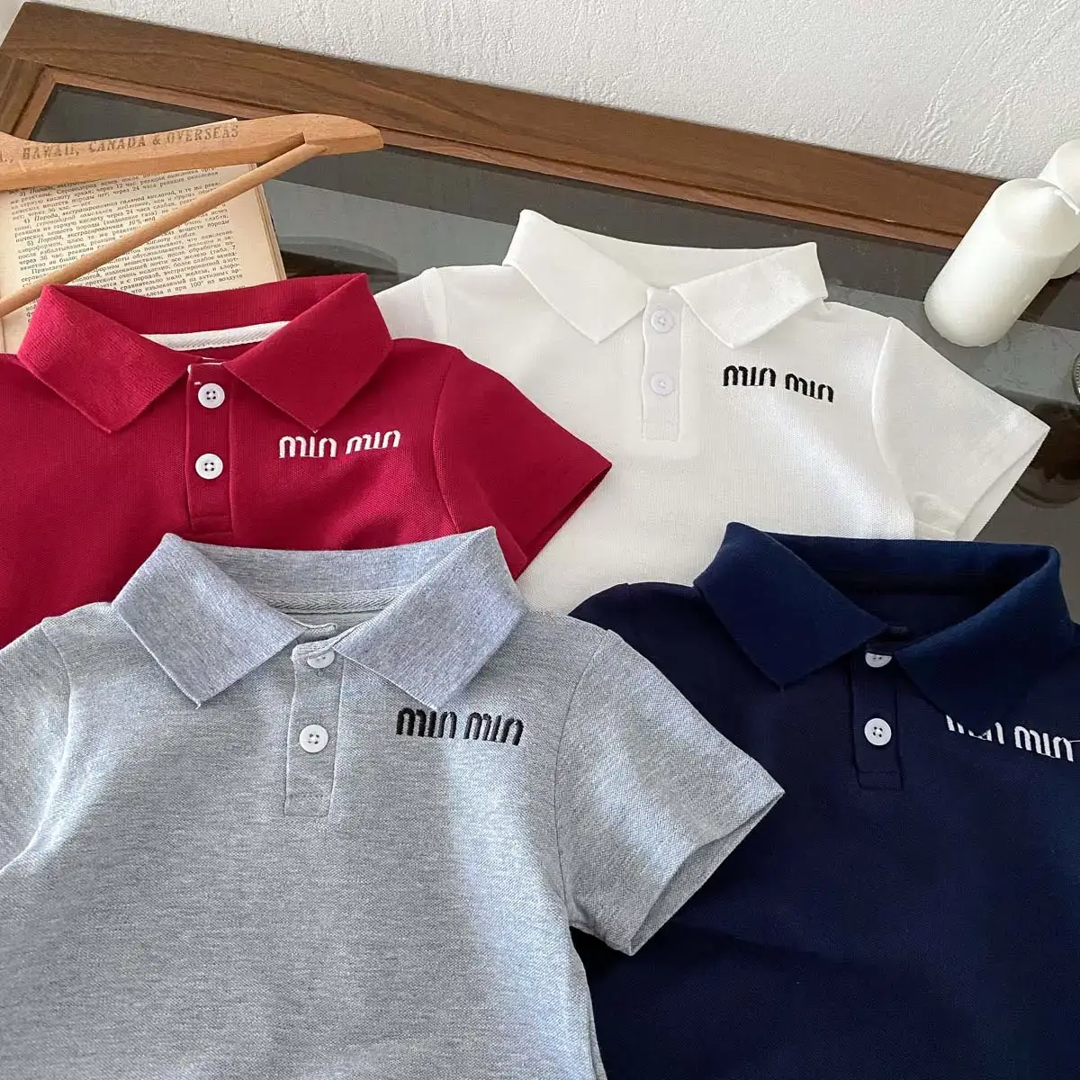 Summer Boys Korean Polo Shirt White Blue Red