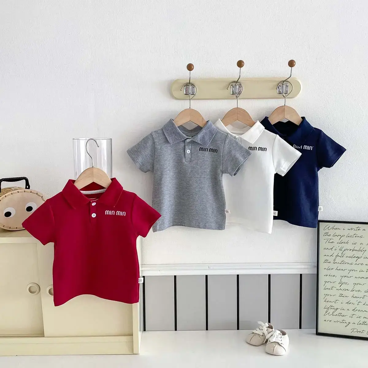 Summer Boys Korean Polo Shirt White Blue Red — feature 1
