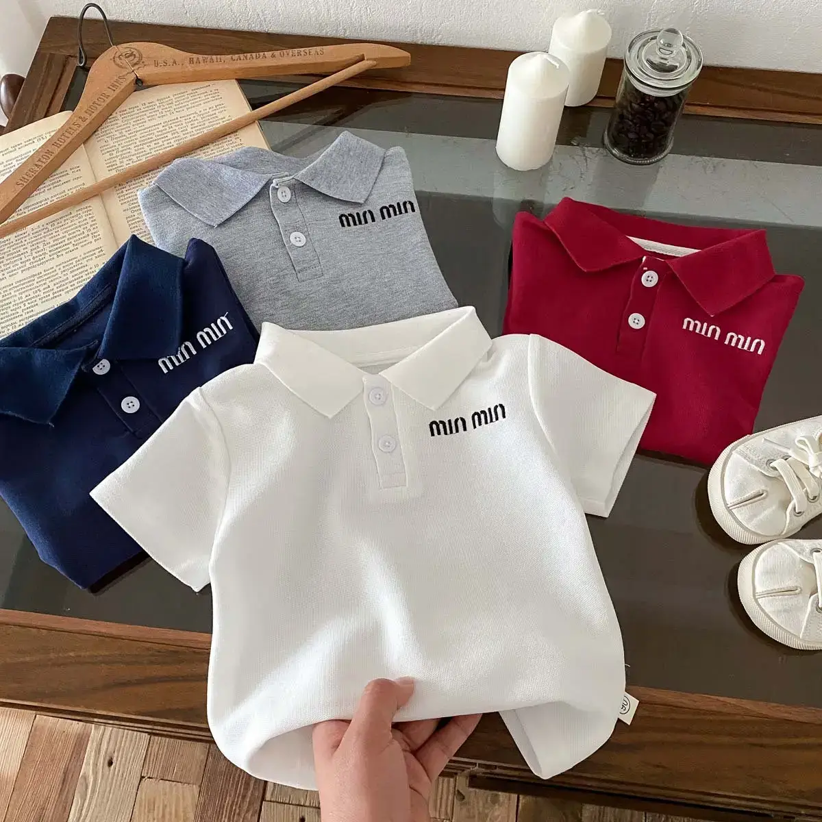 Summer Boys Korean Polo Shirt White Blue Red — feature 3
