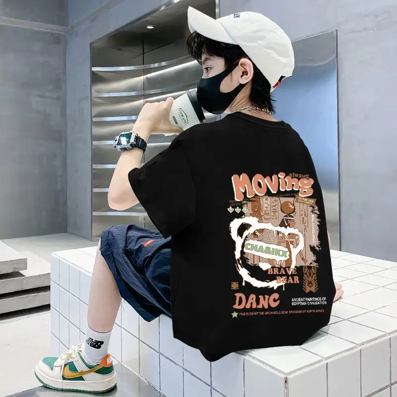 Kids Cotton Cartoon T-Shirt Black Summer Wear