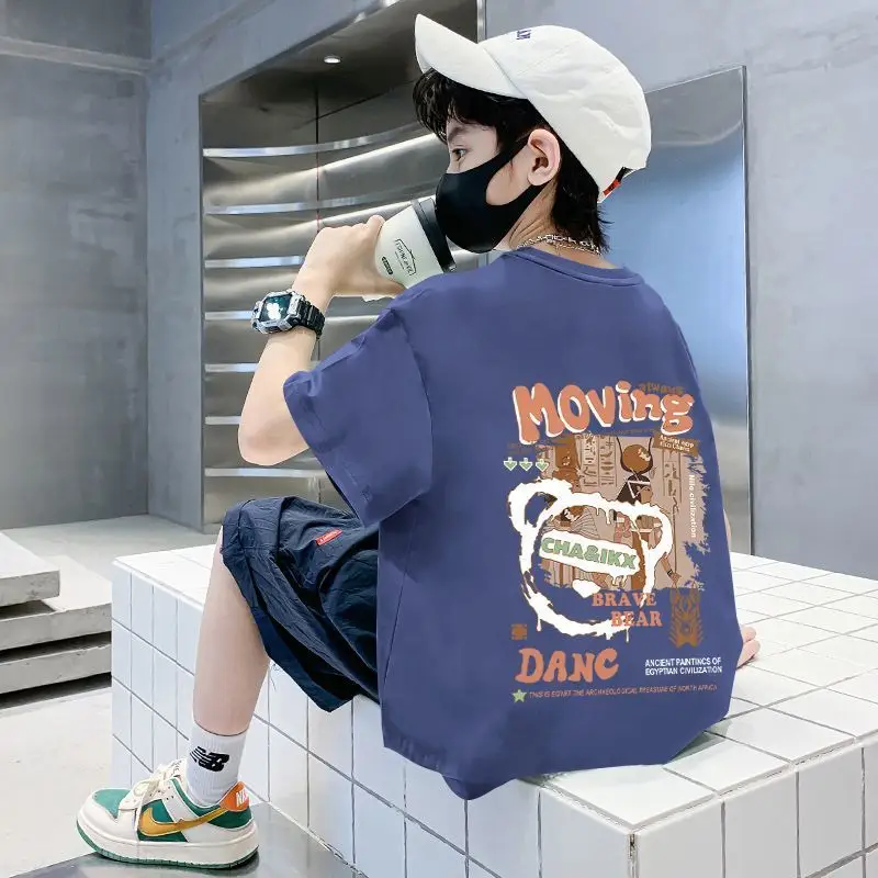 Kids Cotton Cartoon T-Shirt Black Summer Wear