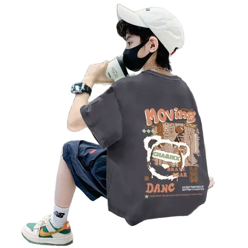 Kids Cotton Cartoon T-Shirt Black Summer Wear