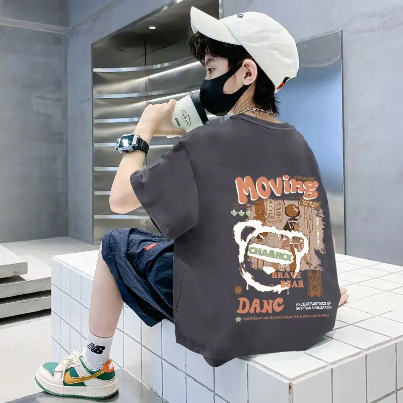 Kids Cotton Cartoon T-Shirt Black Summer Wear