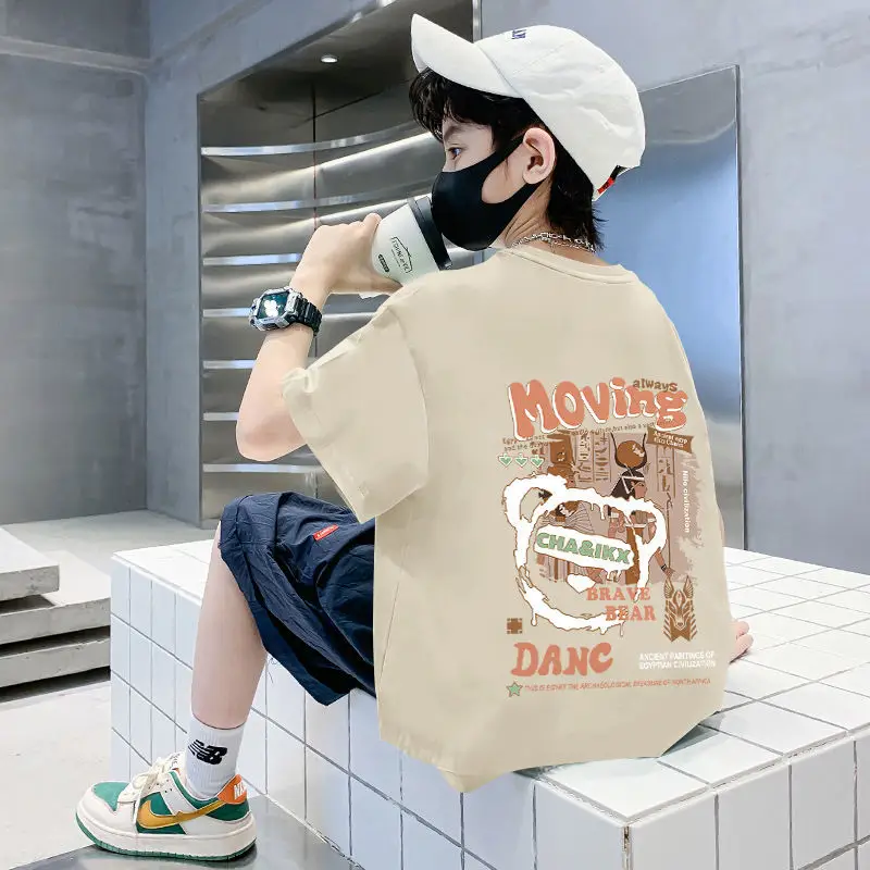 Kids Cotton Cartoon T-Shirt Black Summer Wear