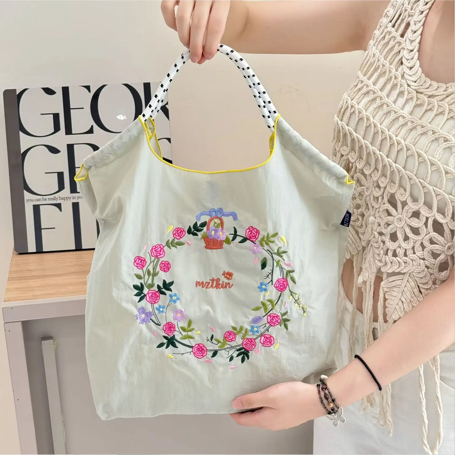Embroidered Blue Bunny Bag for Women - Image 12