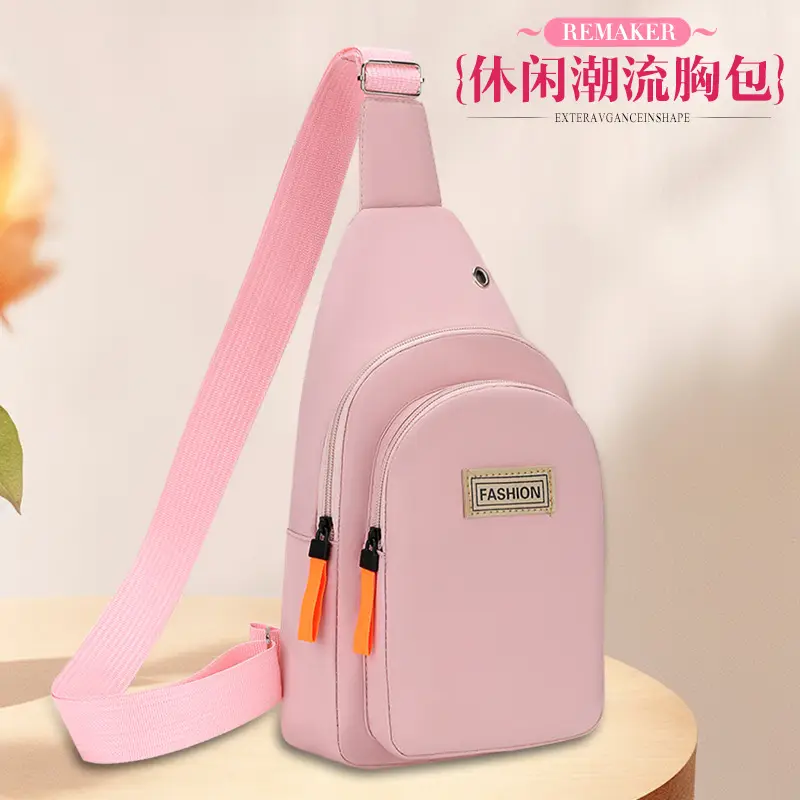 Pink Women's Lightweight Oxford Chest Bag with Adjustable Strap - Image 7