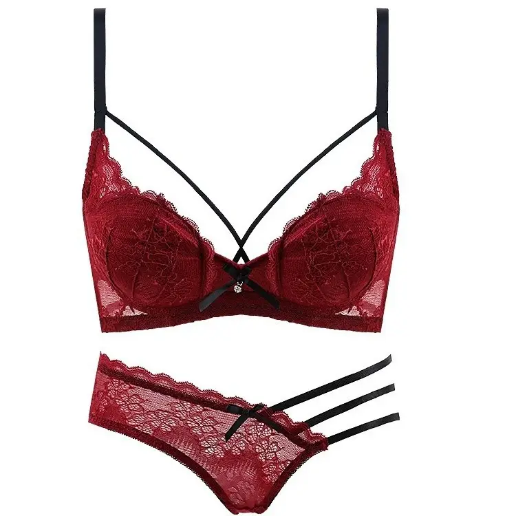 Black Lace Push Up Bra Panties Set Small - Image 13