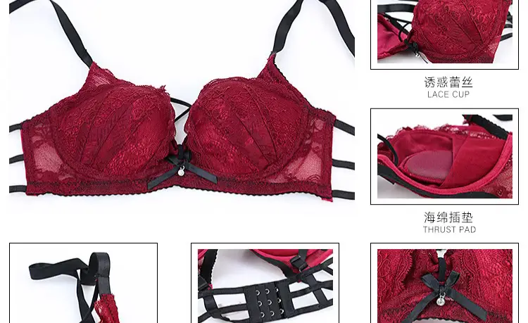 Black Lace Push Up Bra Panties Set Small — feature 6