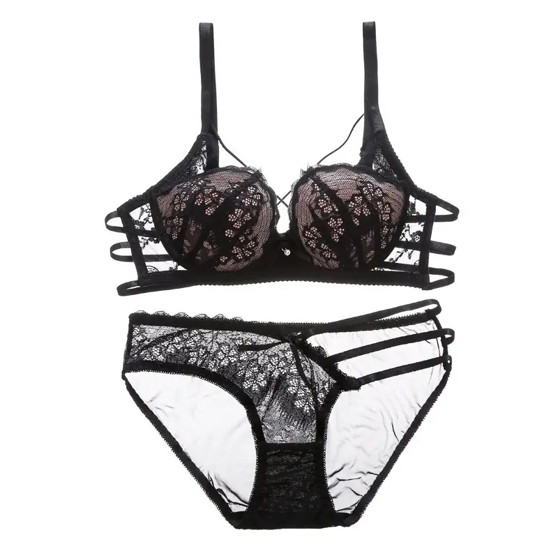 Black Lace Push Up Bra Panties Set Small - Image 2