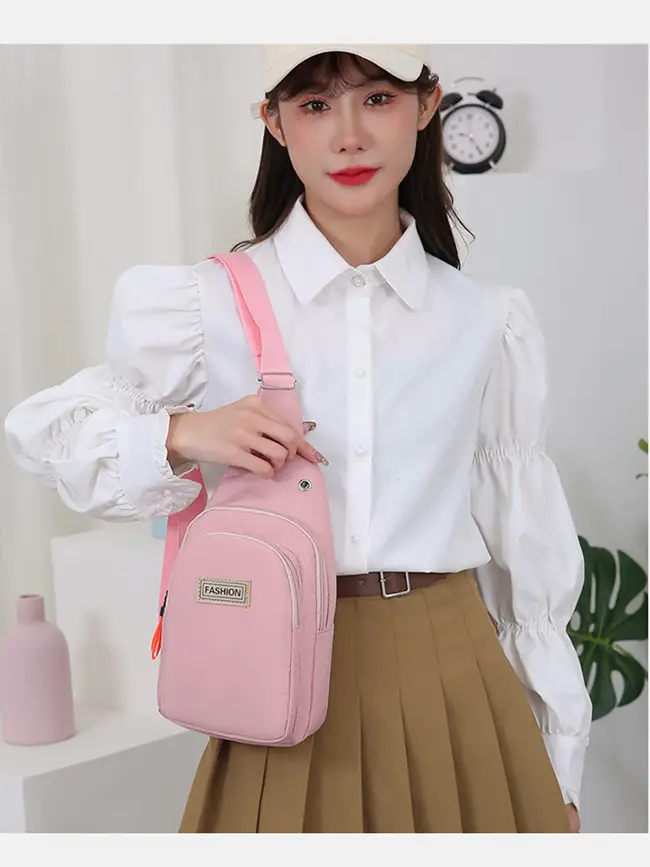 Pink Women's Multi-functional Chest Bag with Adjustable Strap — feature 18