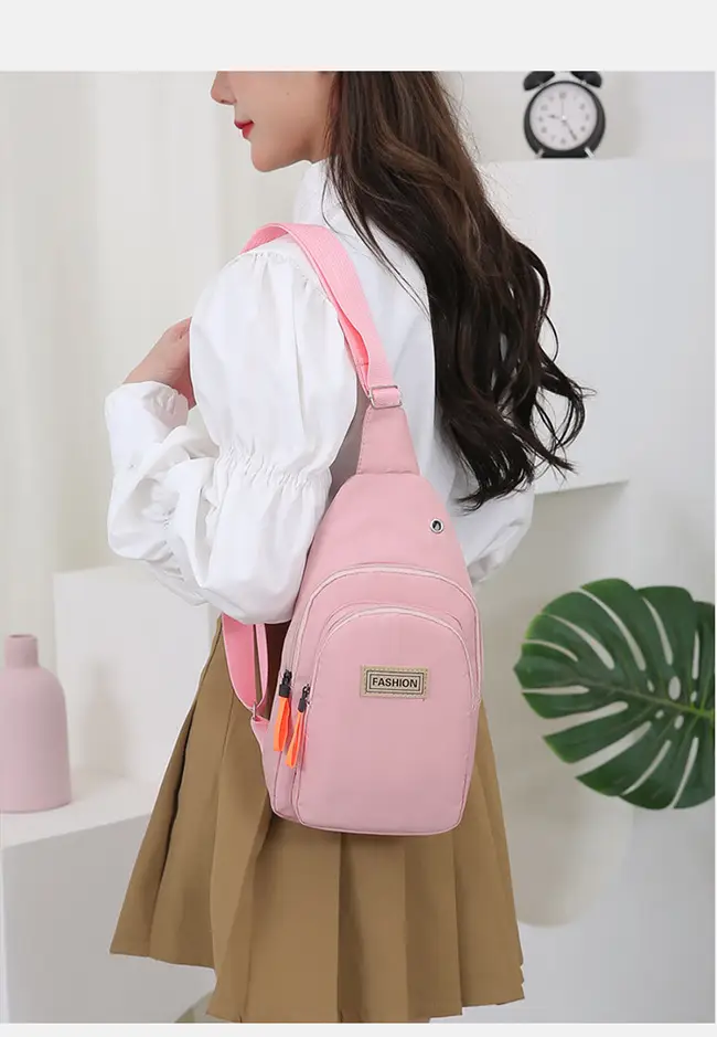 Pink Women's Multi-functional Chest Bag with Adjustable Strap — feature 19