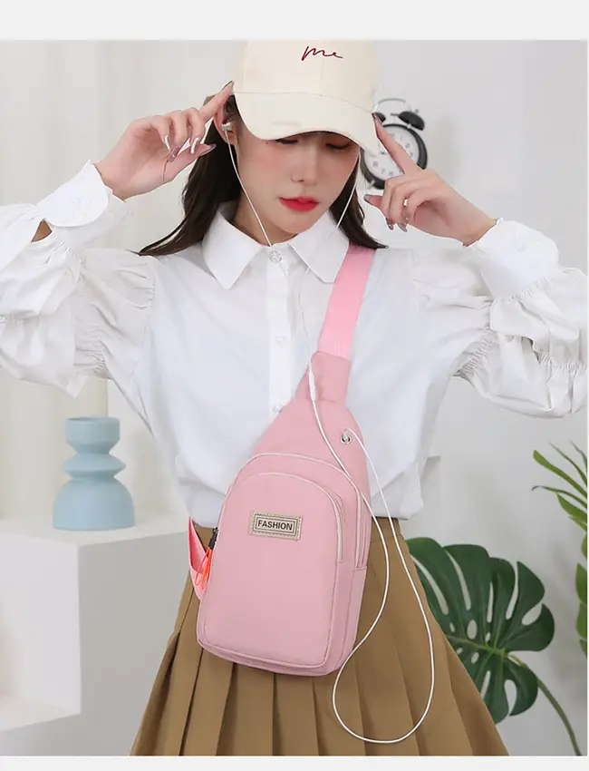 Pink Women's Multi-functional Chest Bag with Adjustable Strap — feature 21
