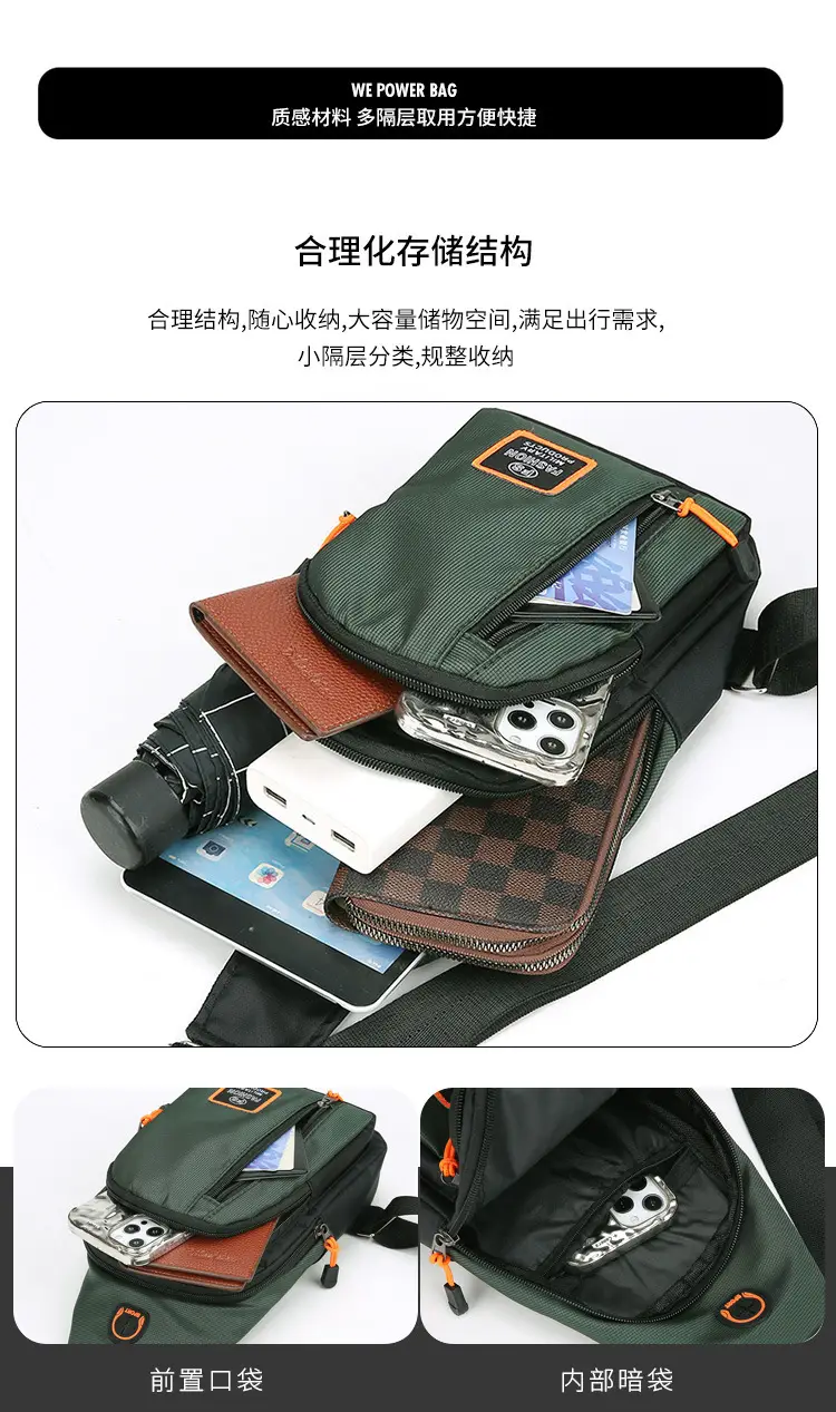Men's Waterproof Multi-Layer Chest Bag with Crossbody Strap — feature 10