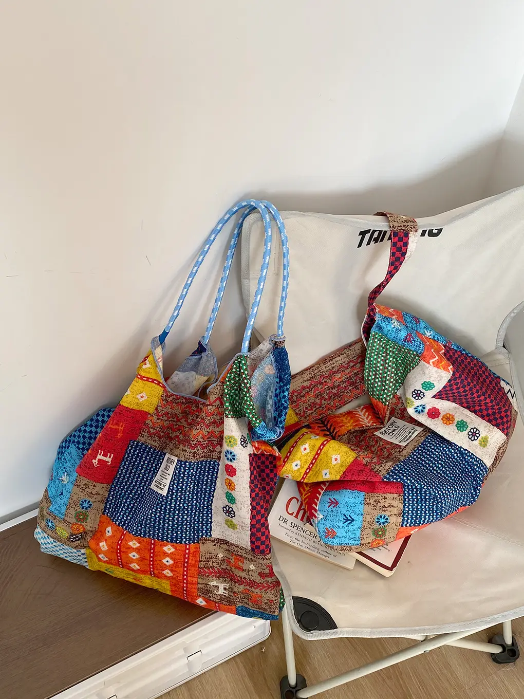 Spring Patchwork Bag Large Capacity Crossbody Drawstring Tote - Image 7