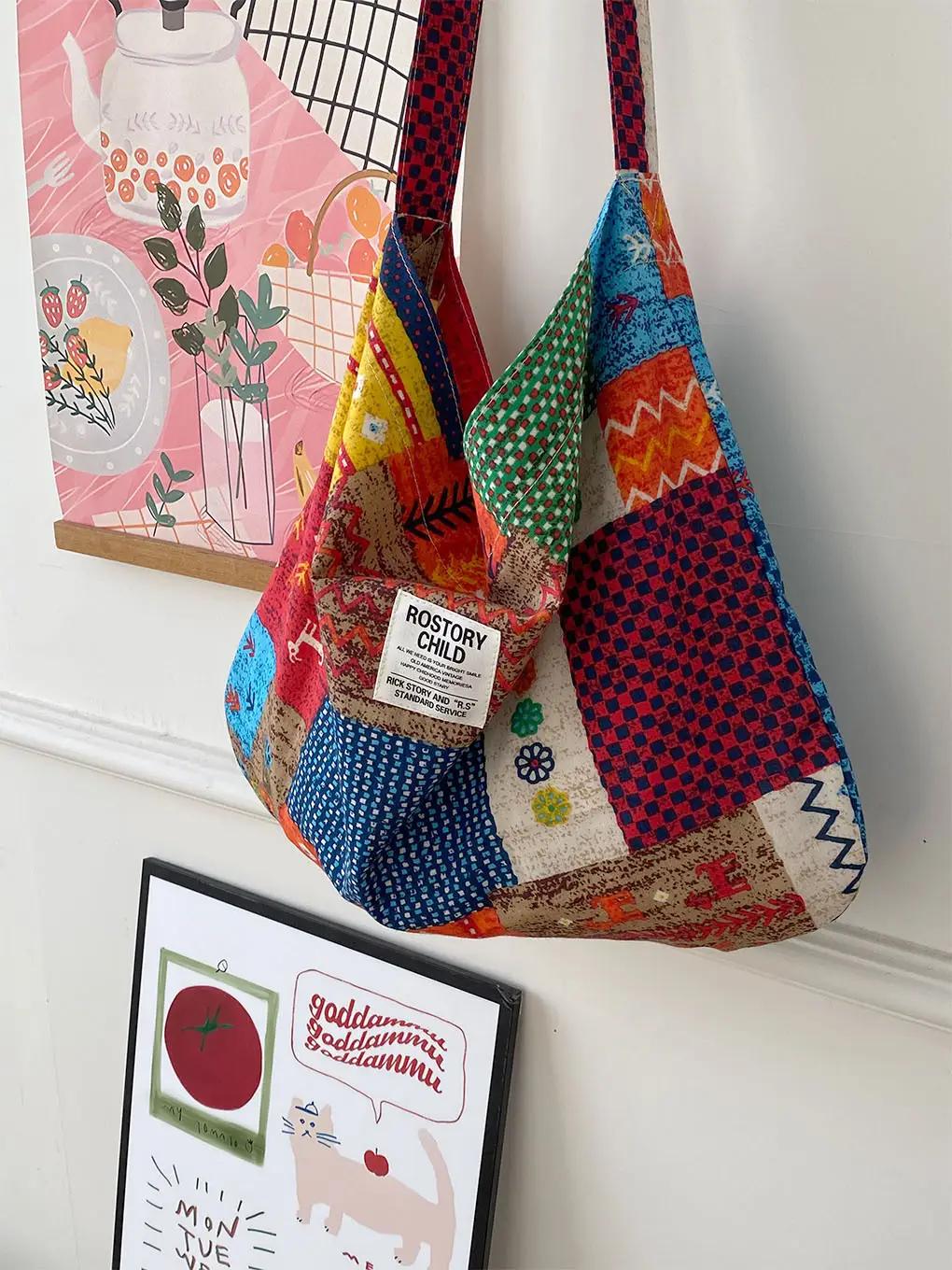 Spring Patchwork Bag Large Capacity Crossbody Drawstring Tote — feature 11