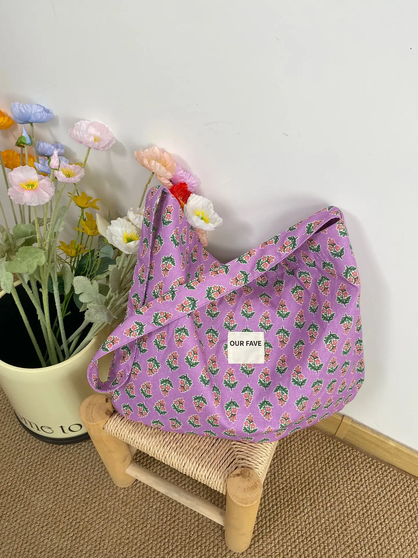 Spring Patchwork Bag Large Capacity Crossbody Drawstring Tote - Image 2