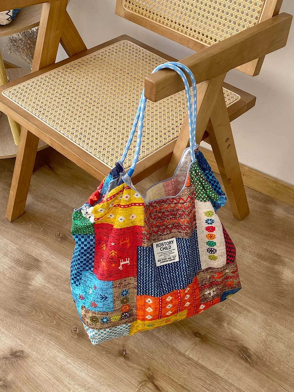 Spring Patchwork Bag Large Capacity Crossbody Drawstring Tote - Image 5
