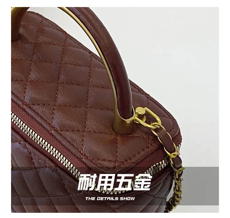Vintage Brown Diamond Plaid Chain Shoulder Bag for Women — feature 4