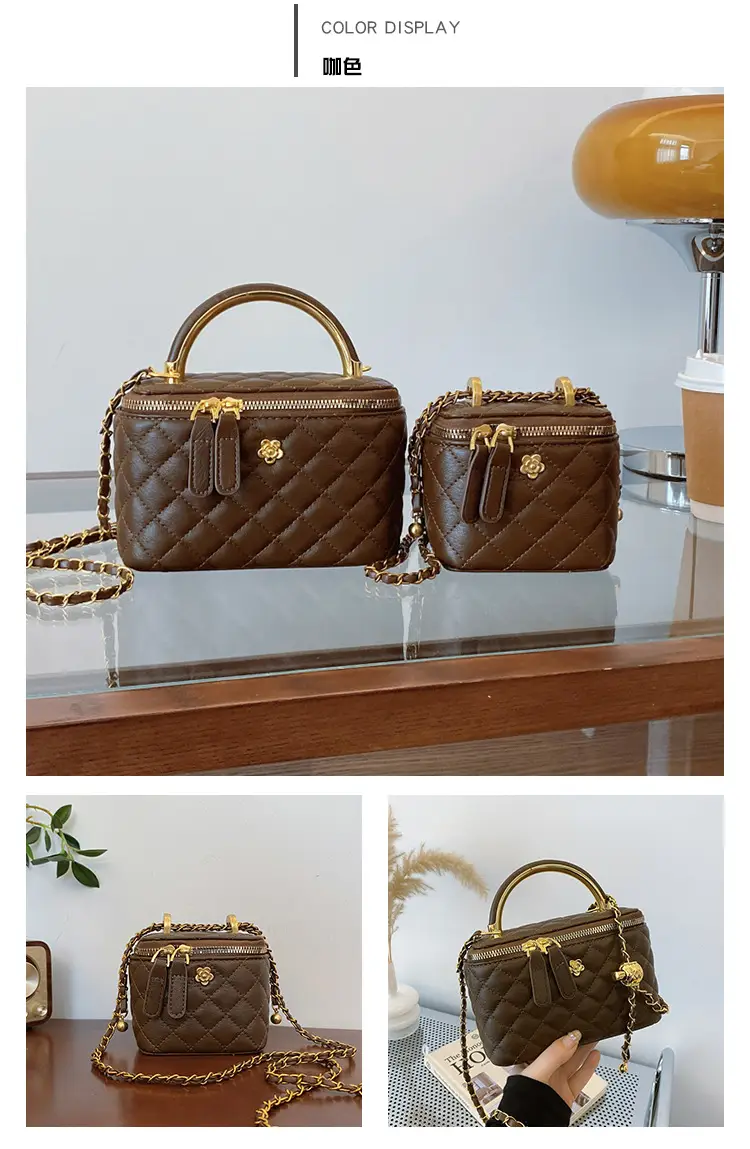 Vintage Brown Diamond Plaid Chain Shoulder Bag for Women — feature 40