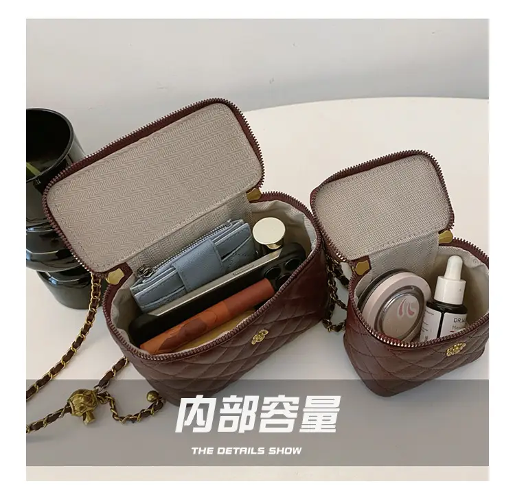 Vintage Brown Diamond Plaid Chain Shoulder Bag for Women — feature 7